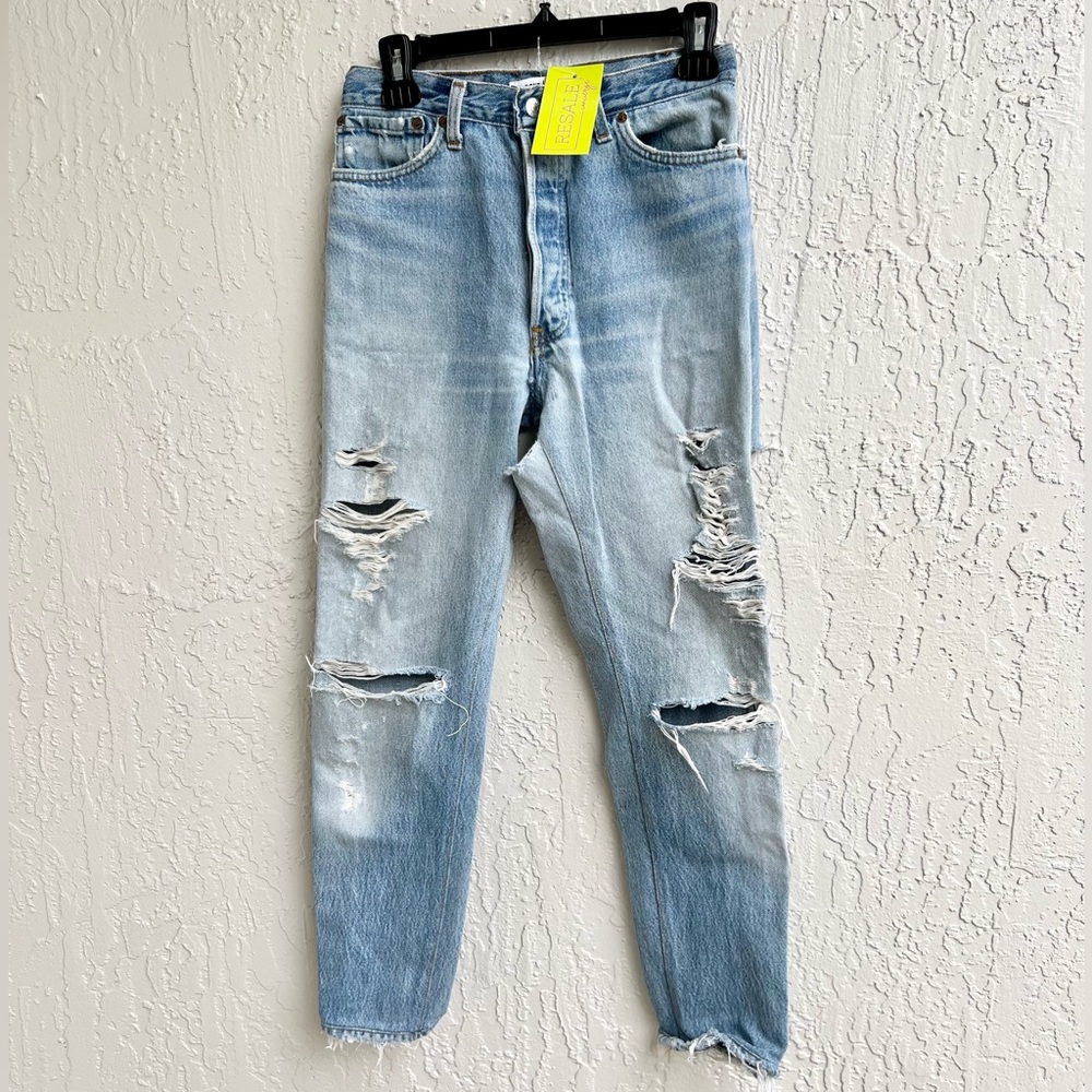 Re/Done Light Blue High-Rise Distressed Jeans
